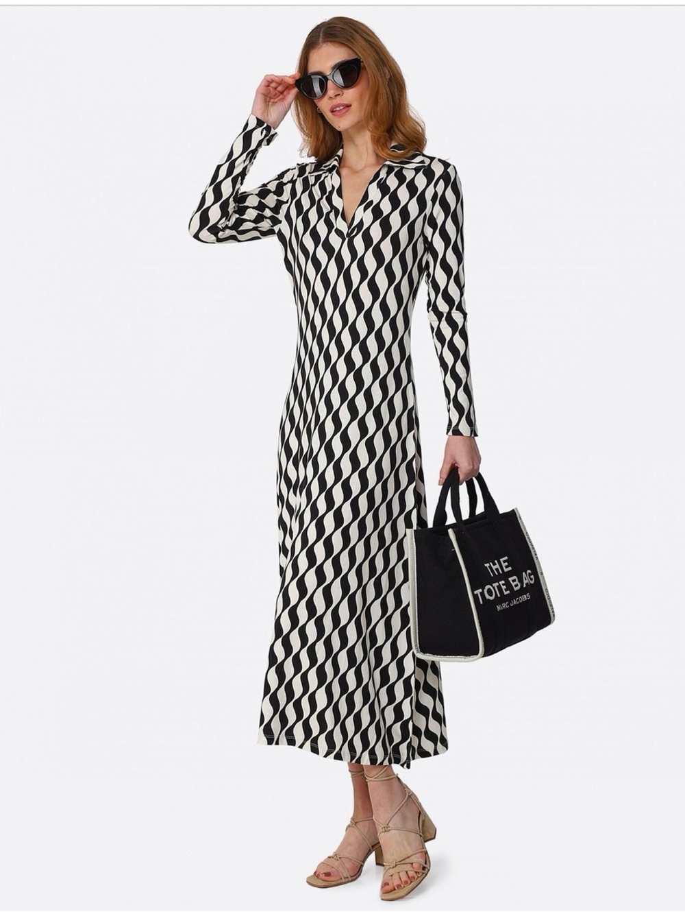 RIXO Long Sleeve Mono Wave Tillie Dress SIZE: 4